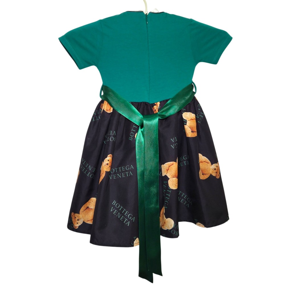 Bottega Veneta Girls Green Teddy Bear Logo Dress Kids‎ Size 3-4 Years NWT